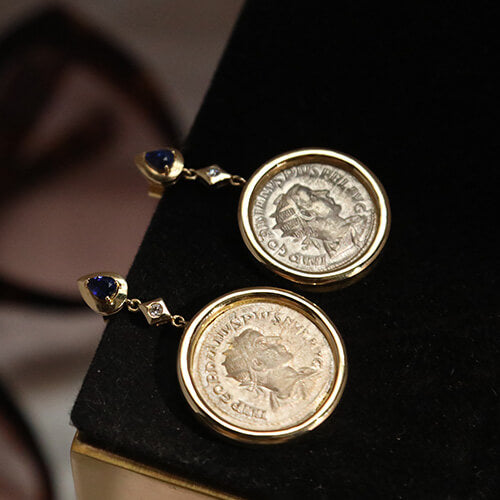 18K Gold Inlaid Ancient Roman Coins Earrings